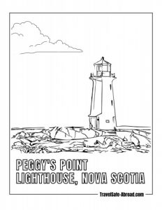 Peggy's Point Lighthouse, Nova Scotia: Admire the scenic beauty of Peggy's Point Lighthouse, an iconic landmark overlooking the crashing waves of the Atlantic Ocean.