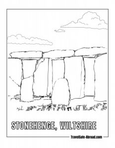 Stonehenge, Wiltshire: A mysterious prehistoric monument consisting of massive standing stones arranged in a circular pattern.