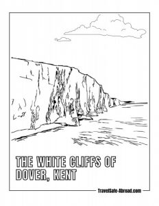 The White Cliffs of Dover, Kent: Spectacular chalk cliffs overlooking the English Channel, symbolizing Britain's heritage and serving as a natural defense.